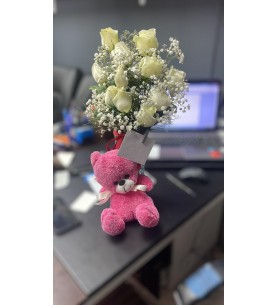 Pembe Ayıcıklı Gül Aranjman